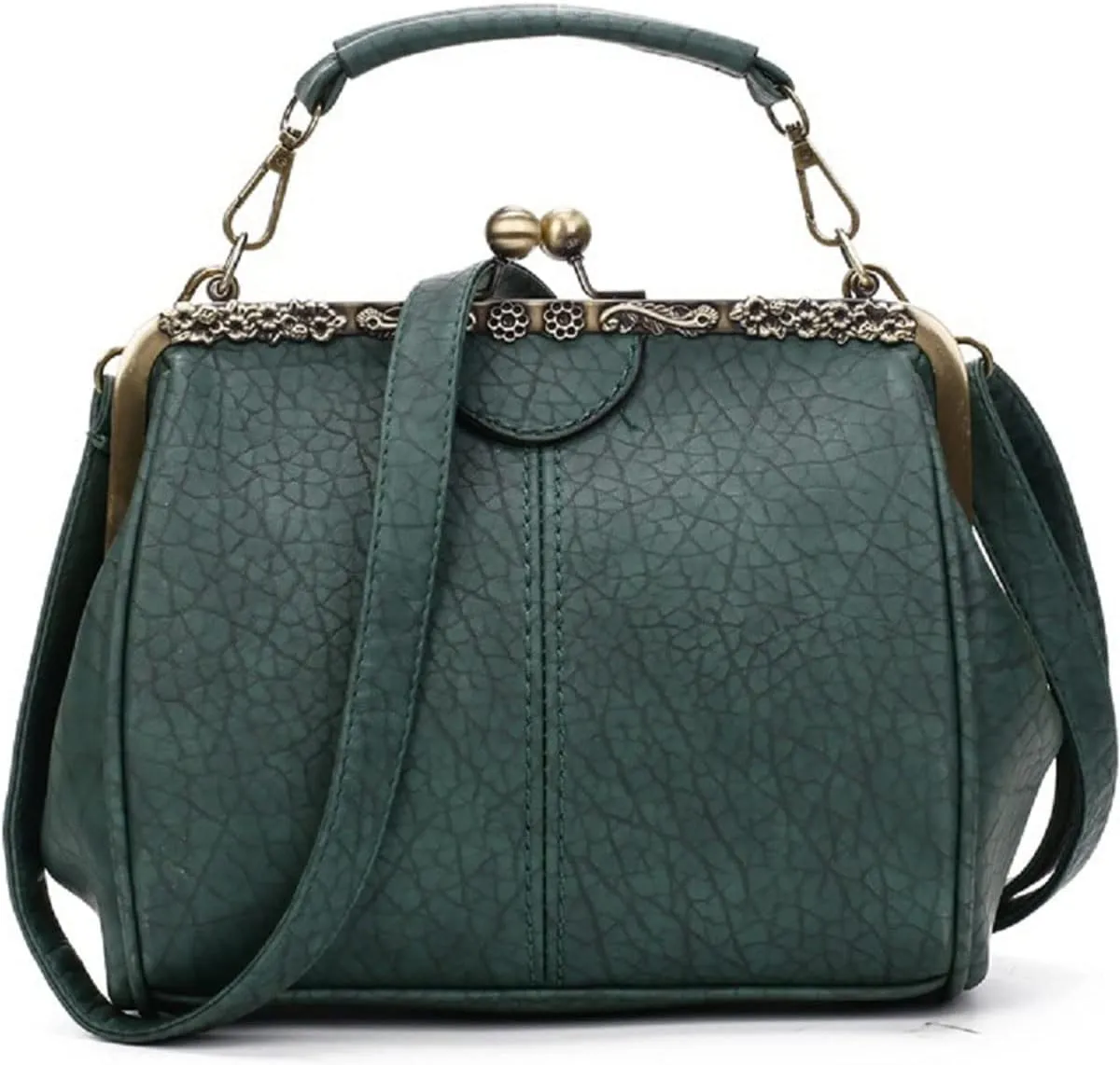 Vintage Hollow Handbag for Women Leather Shoulder Bag Evening Clutch Bag Kiss Lock Closure Crossbody Bag Purse