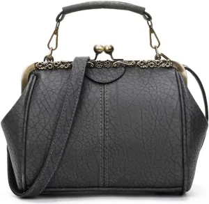 Vintage Hollow Handbag for Women Leather Shoulder Bag Evening Clutch Bag Kiss Lock Closure Crossbody Bag Purse