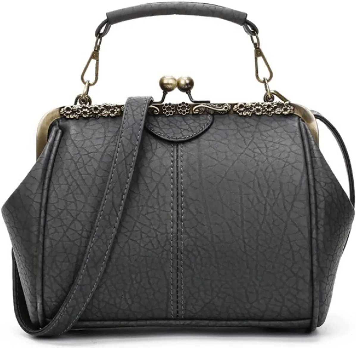Vintage Hollow Handbag for Women Leather Shoulder Bag Evening Clutch Bag Kiss Lock Closure Crossbody Bag Purse