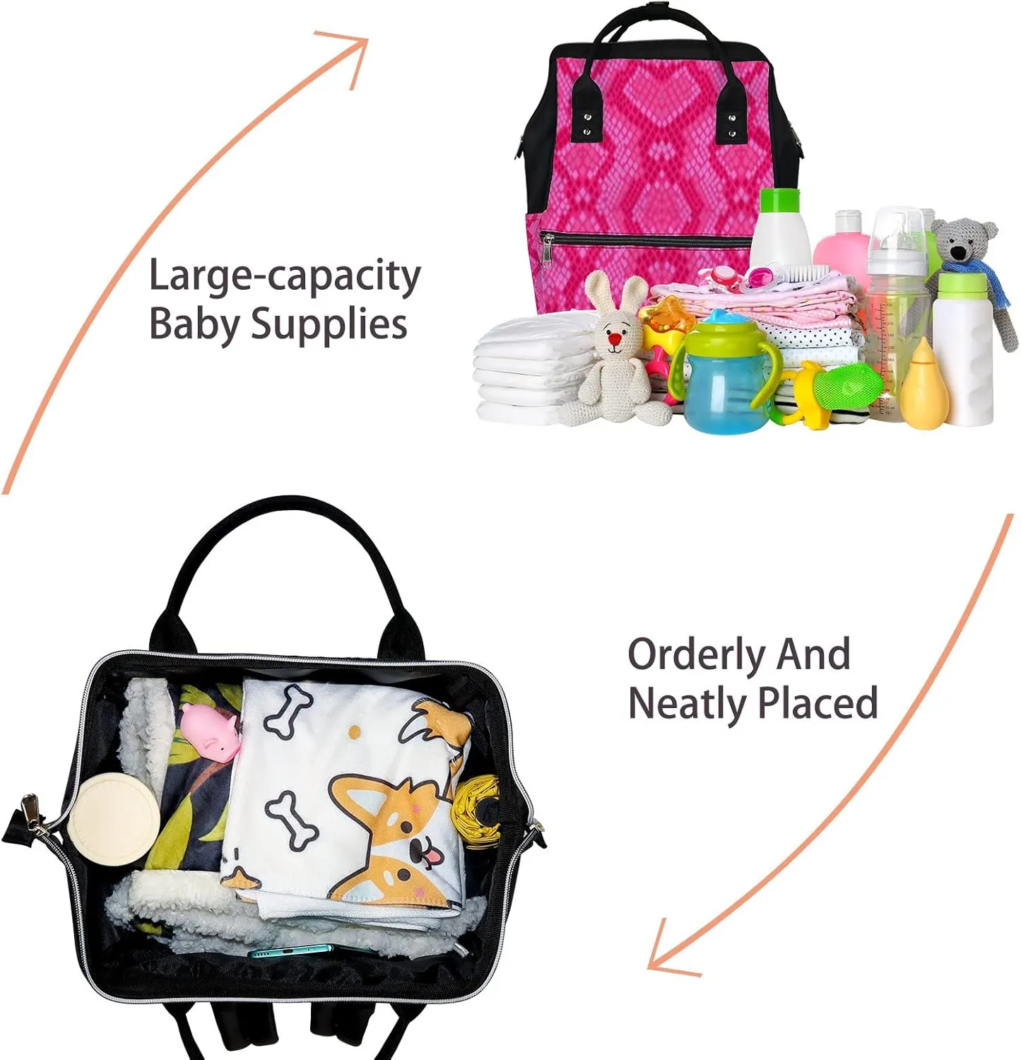 Vintage Trendy Pink Snakeskin Diaper Bag Backpack, waterproof backpack Baby Nappy Changing Bags Laptop Backpack for Travel, Large Capacity, Durable and Stylish for Woman and Men.