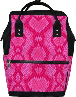 Vintage Trendy Pink Snakeskin Diaper Bag Backpack, waterproof backpack Baby Nappy Changing Bags Laptop Backpack for Travel, Large Capacity, Durable and Stylish for Woman and Men.