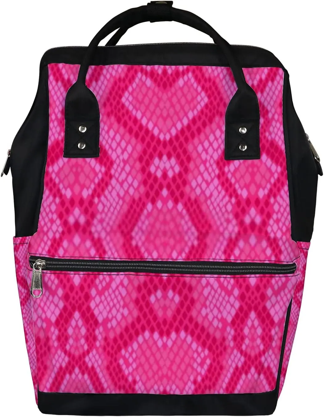 Vintage Trendy Pink Snakeskin Diaper Bag Backpack, waterproof backpack Baby Nappy Changing Bags Laptop Backpack for Travel, Large Capacity, Durable and Stylish for Woman and Men.
