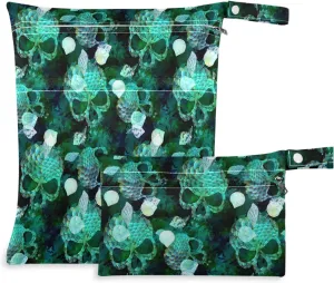visesunny Mermaid Scale Seashell Skull 2Pcs Wet Bag with Zippered Pockets Washable Reusable Roomy for Travel,Beach,Pool,Daycare,Stroller,Diapers,Dirty Gym Clothes, Wet Swimsuits, Toiletries