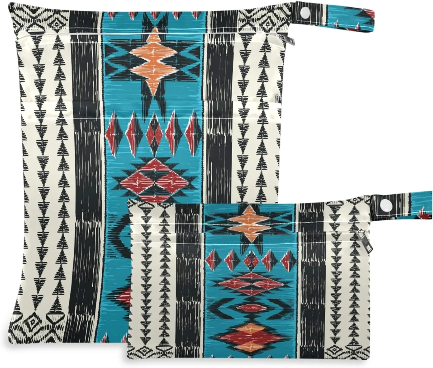 visesunny Tribal Aztec Geometric Pattern 2Pcs Wet Bag with Zippered Pockets Washable Reusable Roomy for Travel,Beach,Pool,Daycare,Stroller,Diapers,Dirty Gym Clothes, Wet Swimsuits, Toiletries