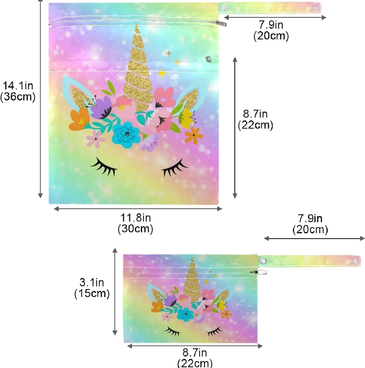 visesunny Unicorn Galaxy Fantasy Rainbow 2Pcs Wet Bag with Zippered Pockets Washable Reusable Roomy for Travel,Beach,Pool,Daycare,Stroller,Diapers,Dirty Gym Clothes, Wet Swimsuits, Toiletries