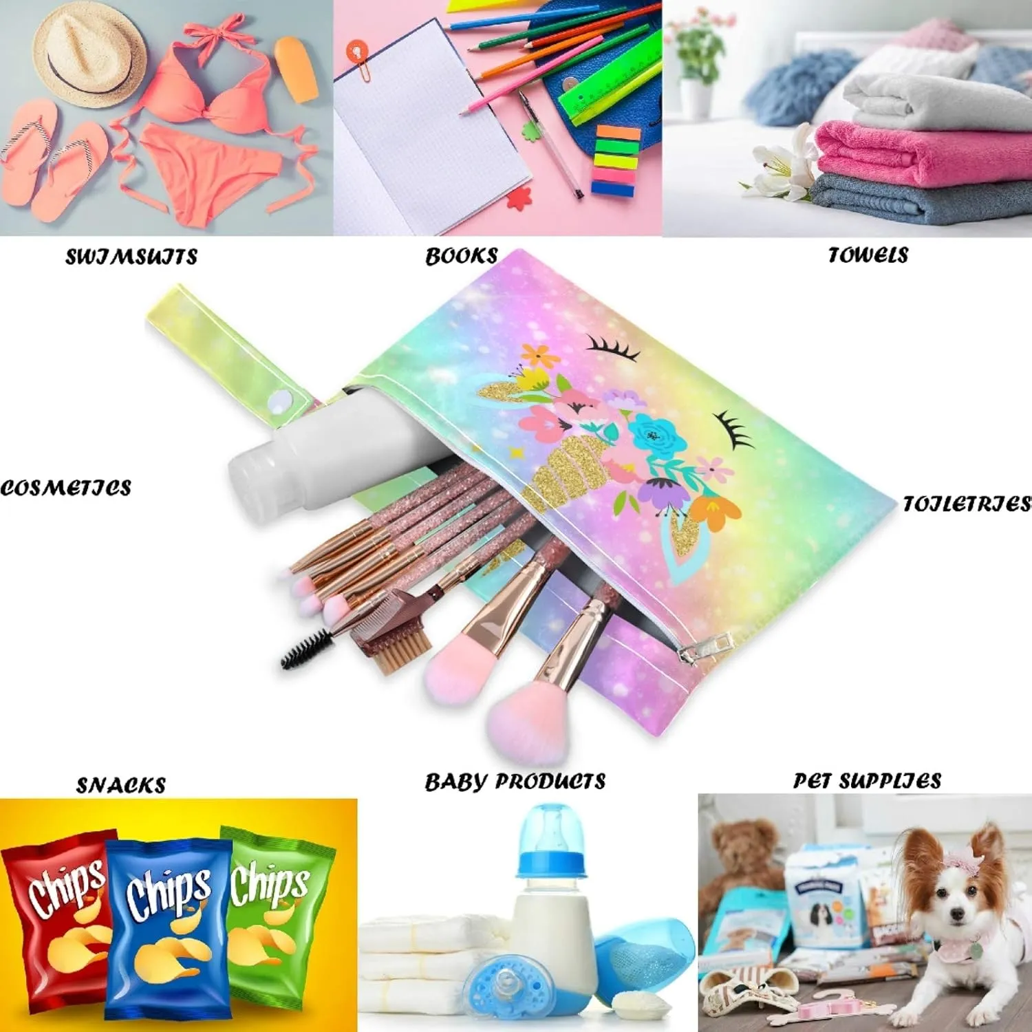visesunny Unicorn Galaxy Fantasy Rainbow 2Pcs Wet Bag with Zippered Pockets Washable Reusable Roomy for Travel,Beach,Pool,Daycare,Stroller,Diapers,Dirty Gym Clothes, Wet Swimsuits, Toiletries