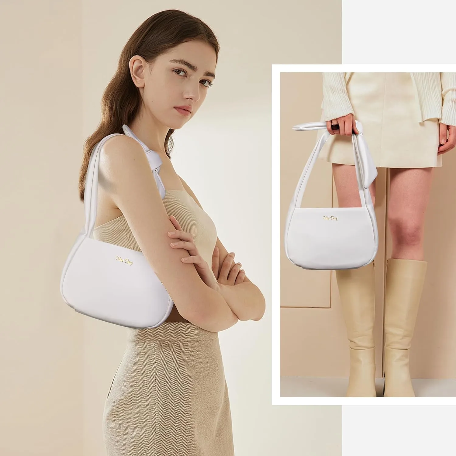 Viva Terry Hobo Hand Bag for Womens, Small Vegan Leather Hobe Handbag Shoulder Purses for Women with Zipper
