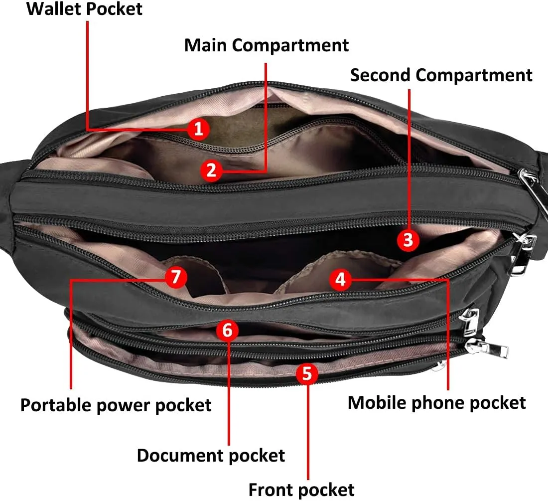 VOLGANIK ROCK RFID Purses for Women Fabric Nylon Multi Pocket Crossbody Bag Ladies Travel Handbag