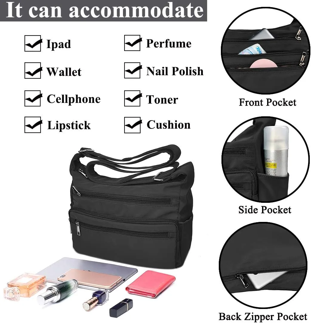 VOLGANIK ROCK RFID Purses for Women Fabric Nylon Multi Pocket Crossbody Bag Ladies Travel Handbag