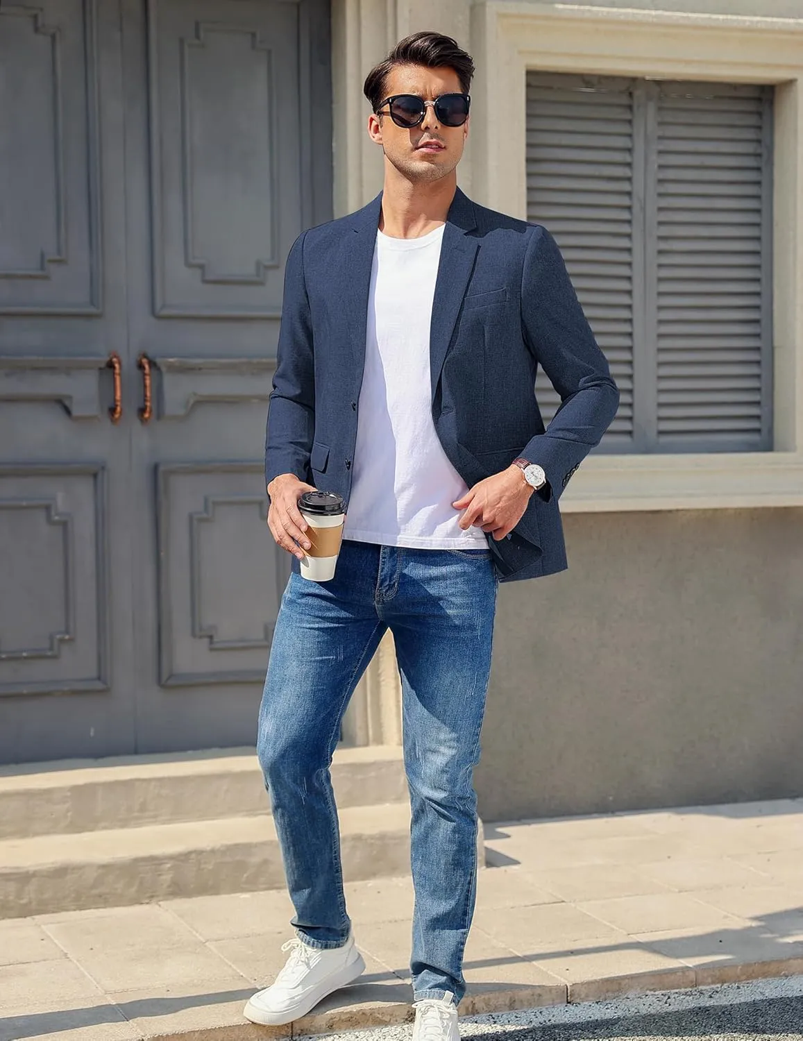 Vssjavun Mens Sport Coats Casual Blazer Two Button Lightweight Business Suit Jacket