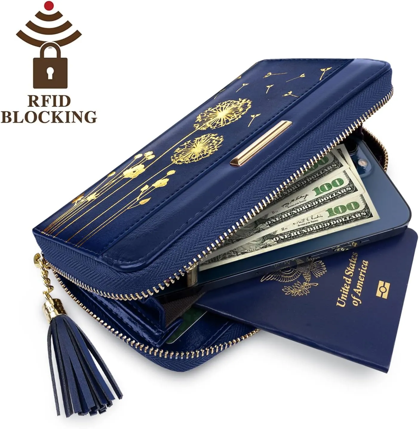 Wallets for Women PU Leather Card Holder Organizer Ladies Clutch with Tassel Wristlet Wrist strap