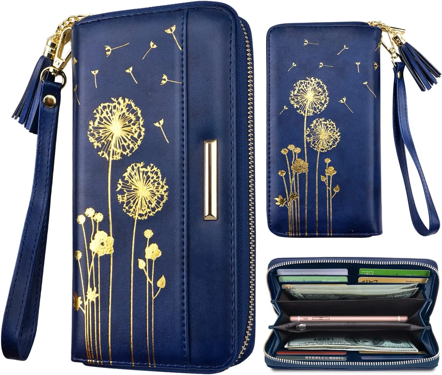 Wallets for Women PU Leather Card Holder Organizer Ladies Clutch with Tassel Wristlet Wrist strap
