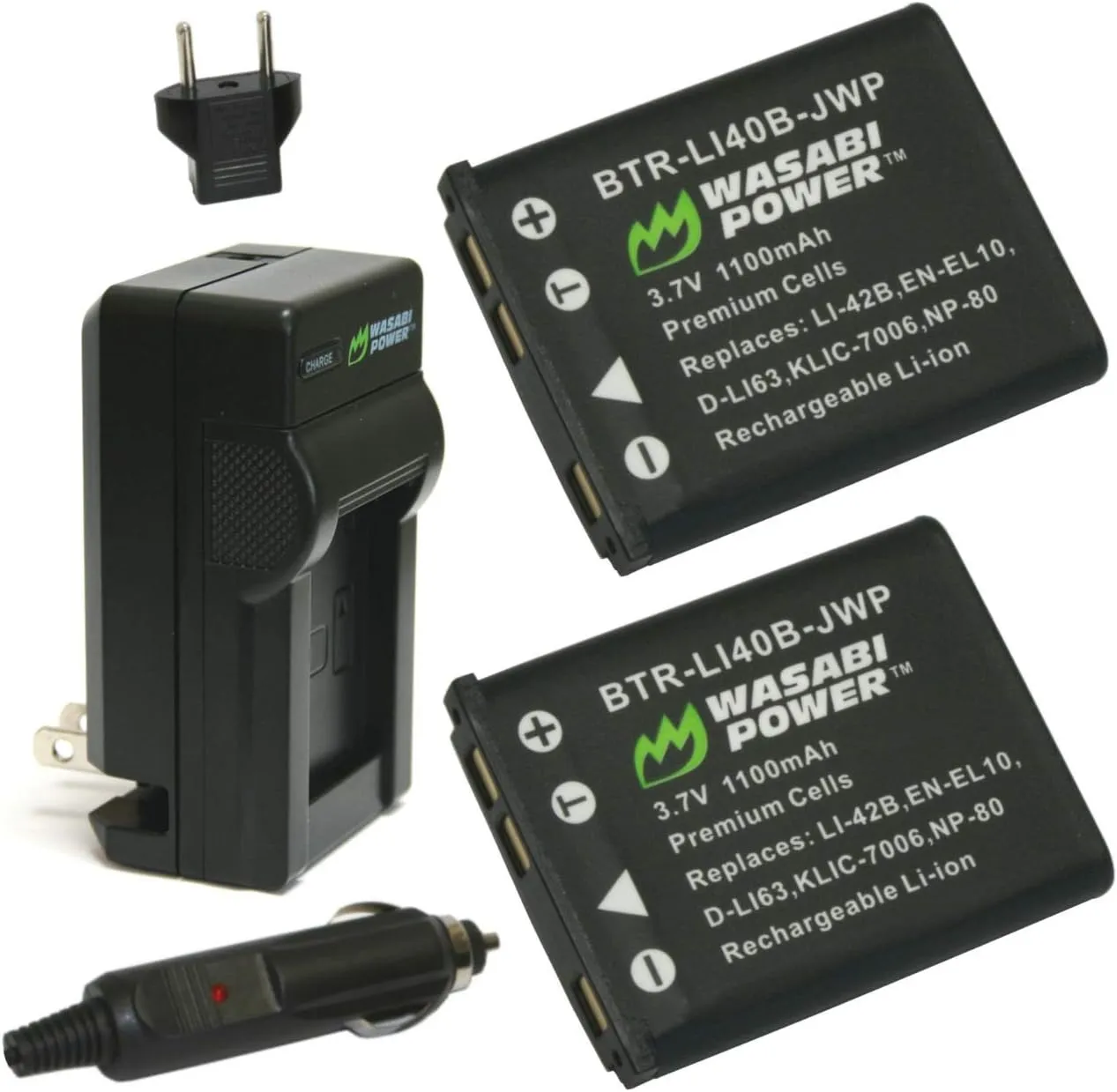 Wasabi Power Battery (2-Pack) and Charger for Kodak KLIC-7006, LB-012 and Kodak PIXPRO FZ55, FZ53