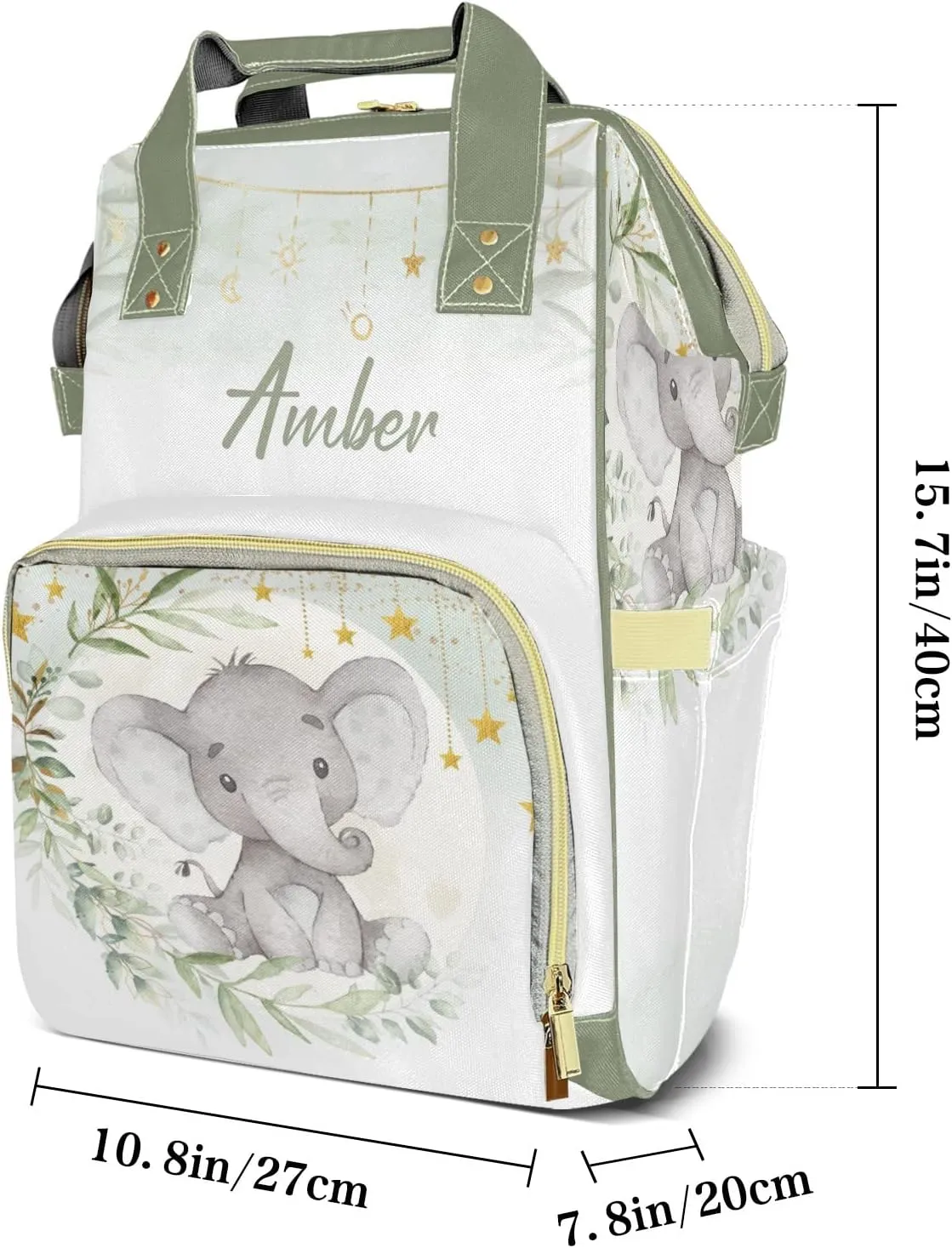 Watercolor Elephant Star Personalized Diaper Bags Waterproof Backpack Shoulder Daypack for Mother's Day Gifts