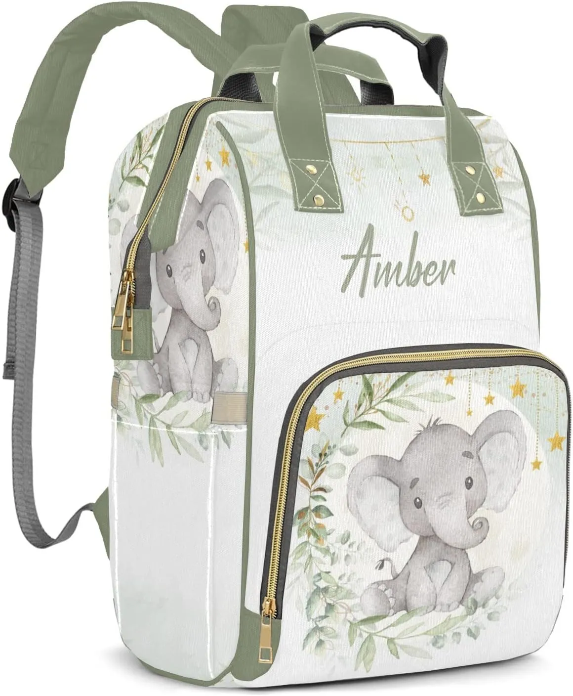 Watercolor Elephant Star Personalized Diaper Bags Waterproof Backpack Shoulder Daypack for Mother's Day Gifts