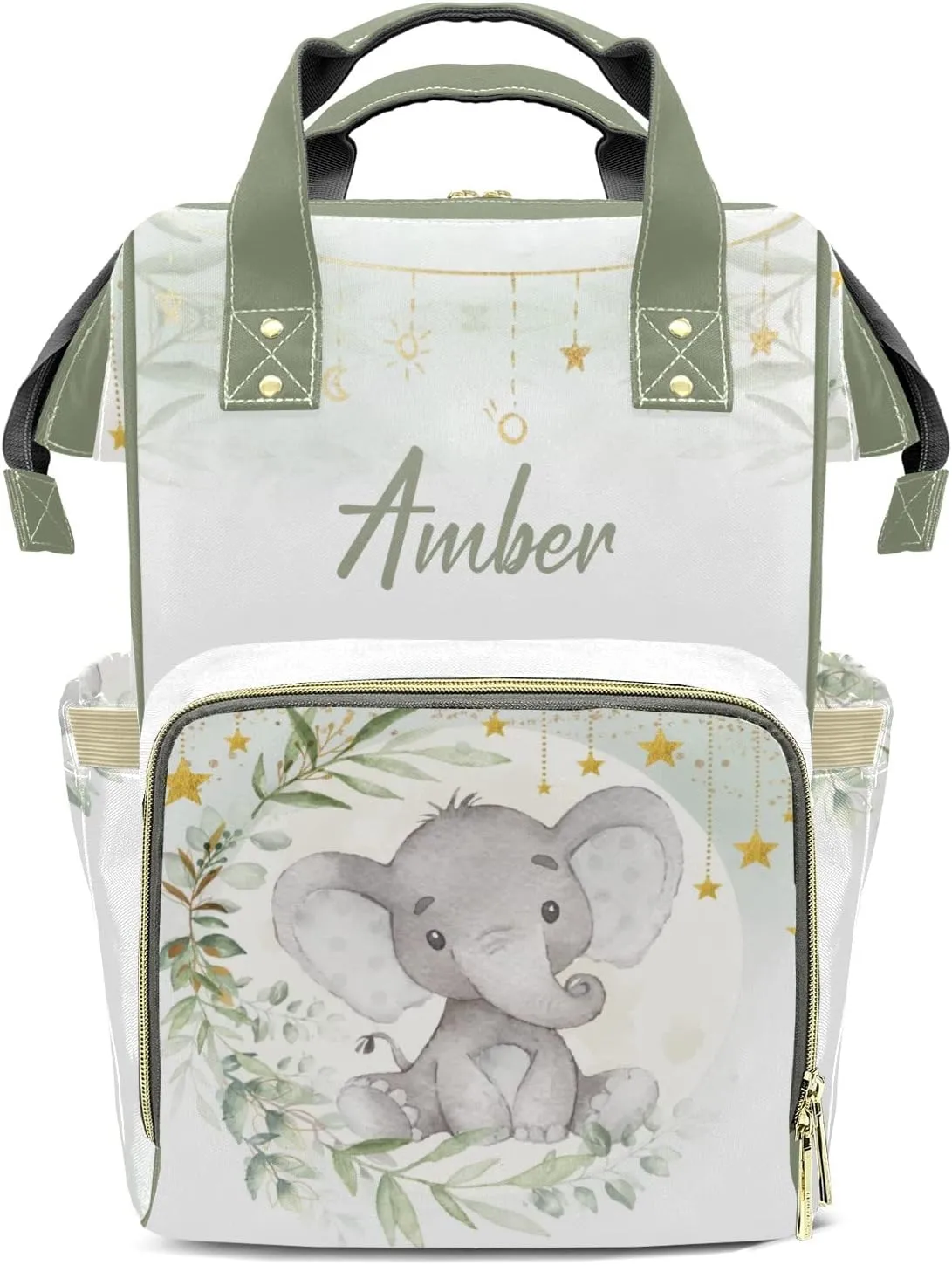 Watercolor Elephant Star Personalized Diaper Bags Waterproof Backpack Shoulder Daypack for Mother's Day Gifts