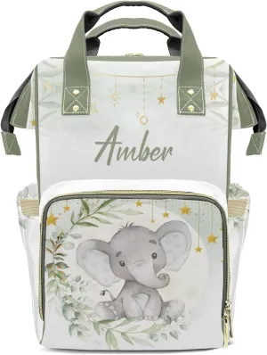 Watercolor Elephant Star Personalized Diaper Bags Waterproof Backpack Shoulder Daypack for Mother's Day Gifts