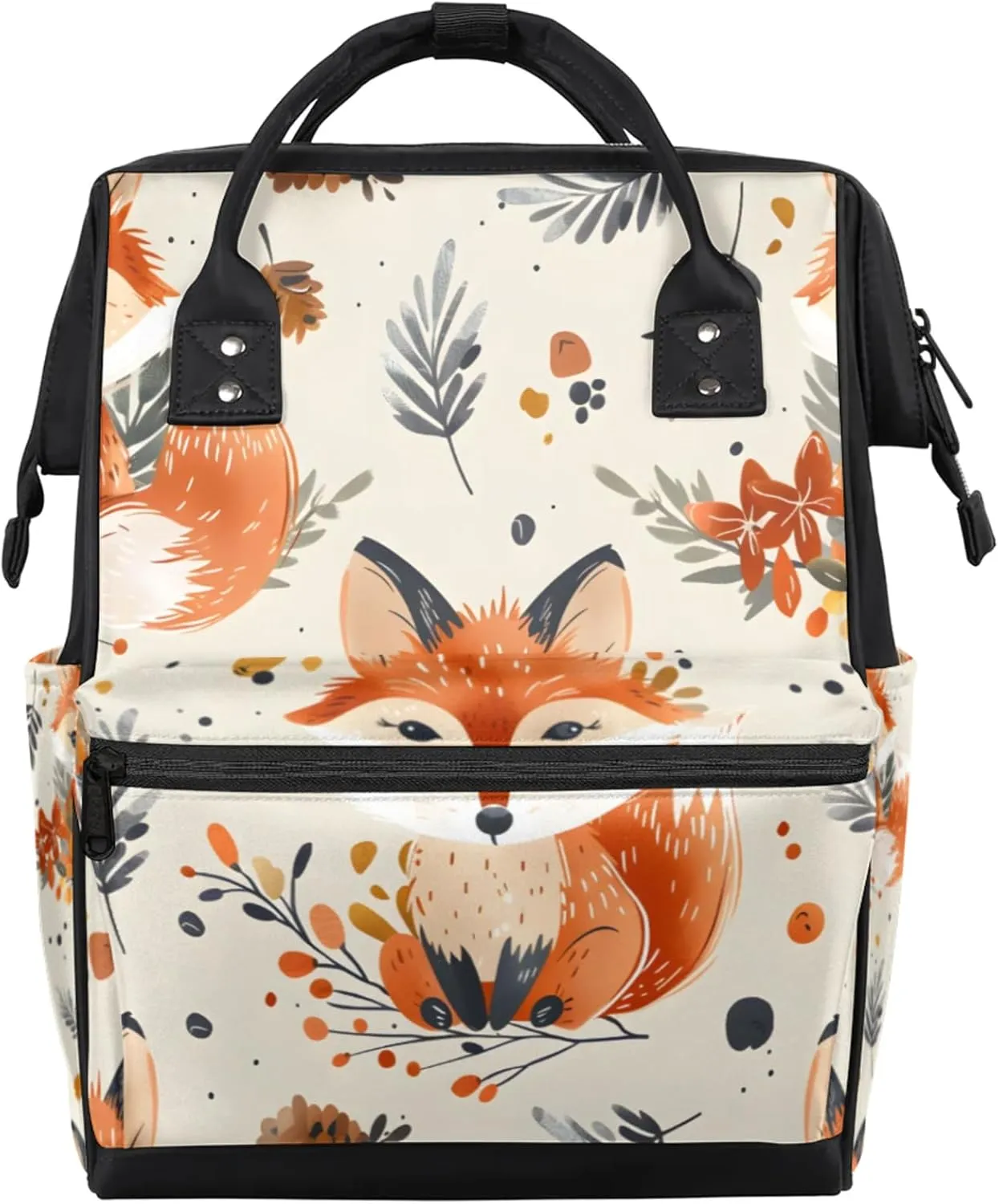 Watercolor Foxes Leaves Diaper Bag Mommy Bags With Adjustable Shoulder Strap Waterproof Multifunction Shoulder Bag Travel Large Capacity Backpack for Moms And Dads