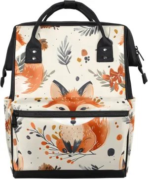 Watercolor Foxes Leaves Diaper Bag Mommy Bags With Adjustable Shoulder Strap Waterproof Multifunction Shoulder Bag Travel Large Capacity Backpack for Moms And Dads