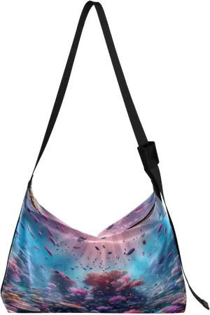 Watercolor Ice Cream and Popsicles Hobo Shoulder Bag, Leather Shoulder Bag, Men Leather Sling Bag Crossbody Bag