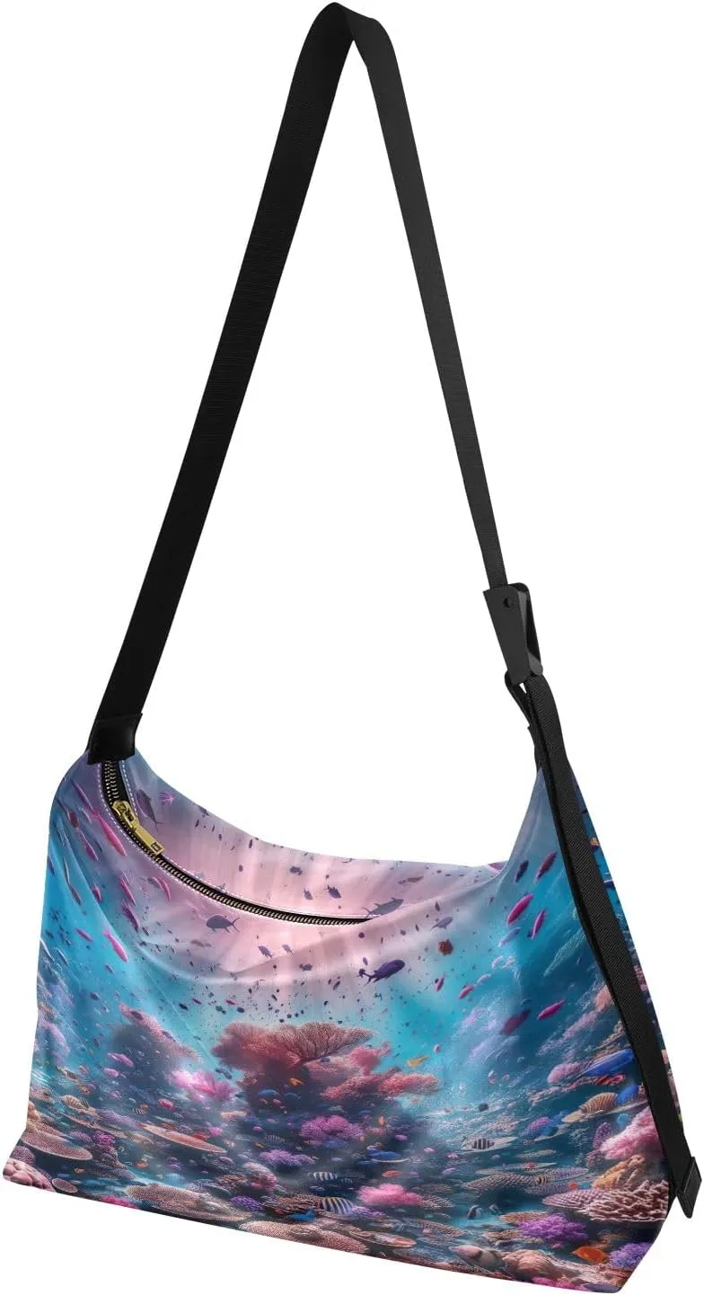 Watercolor Ice Cream and Popsicles Hobo Shoulder Bag, Leather Shoulder Bag, Men Leather Sling Bag Crossbody Bag
