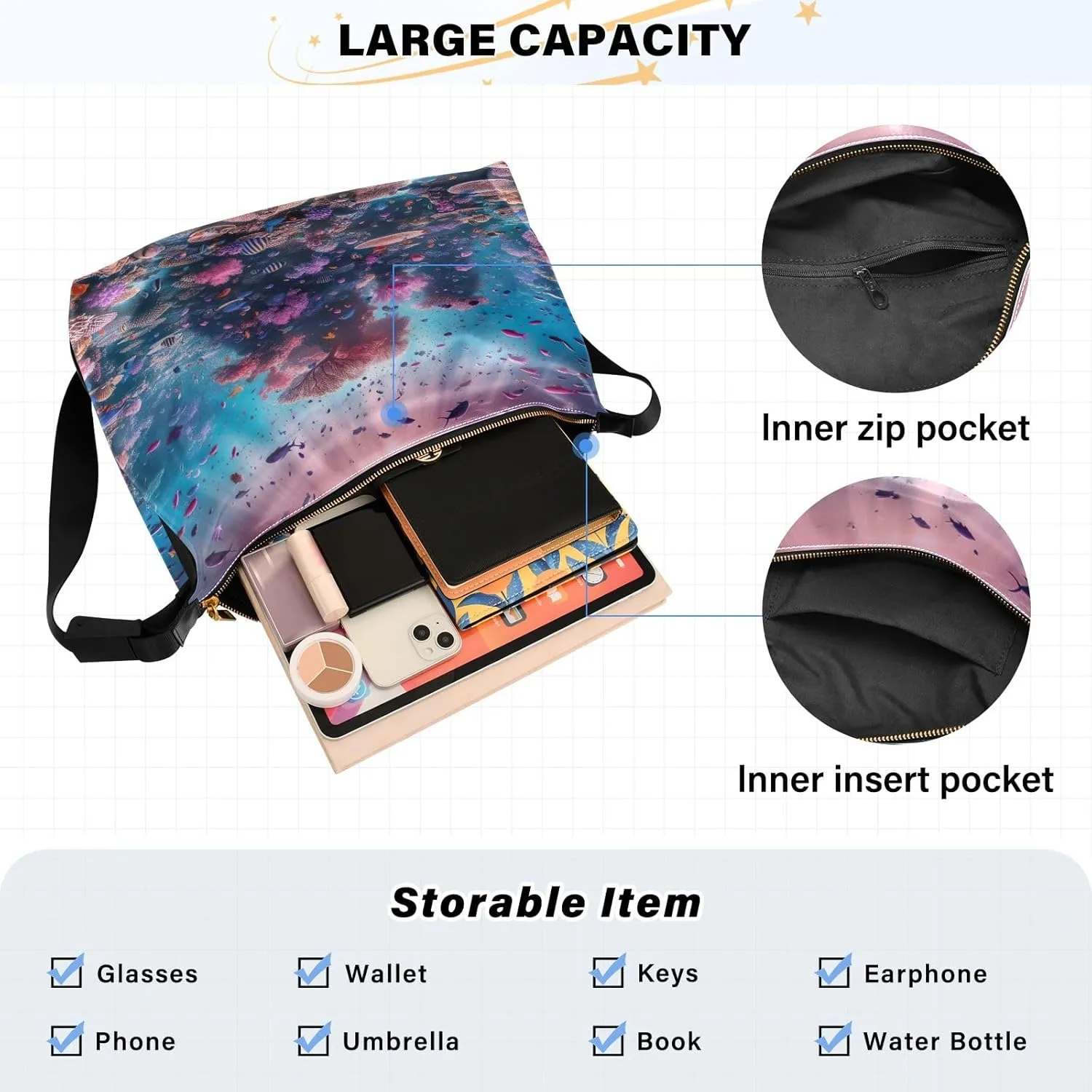 Watercolor Ice Cream and Popsicles Hobo Shoulder Bag, Leather Shoulder Bag, Men Leather Sling Bag Crossbody Bag