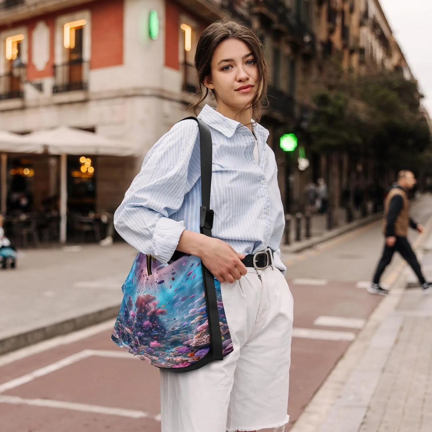 Watercolor Ice Cream and Popsicles Hobo Shoulder Bag, Leather Shoulder Bag, Men Leather Sling Bag Crossbody Bag