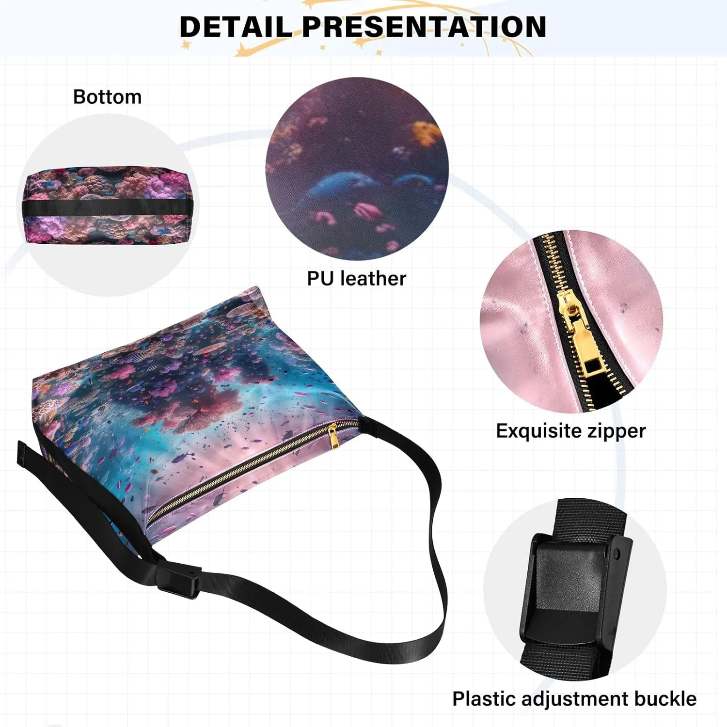 Watercolor Ice Cream and Popsicles Hobo Shoulder Bag, Leather Shoulder Bag, Men Leather Sling Bag Crossbody Bag