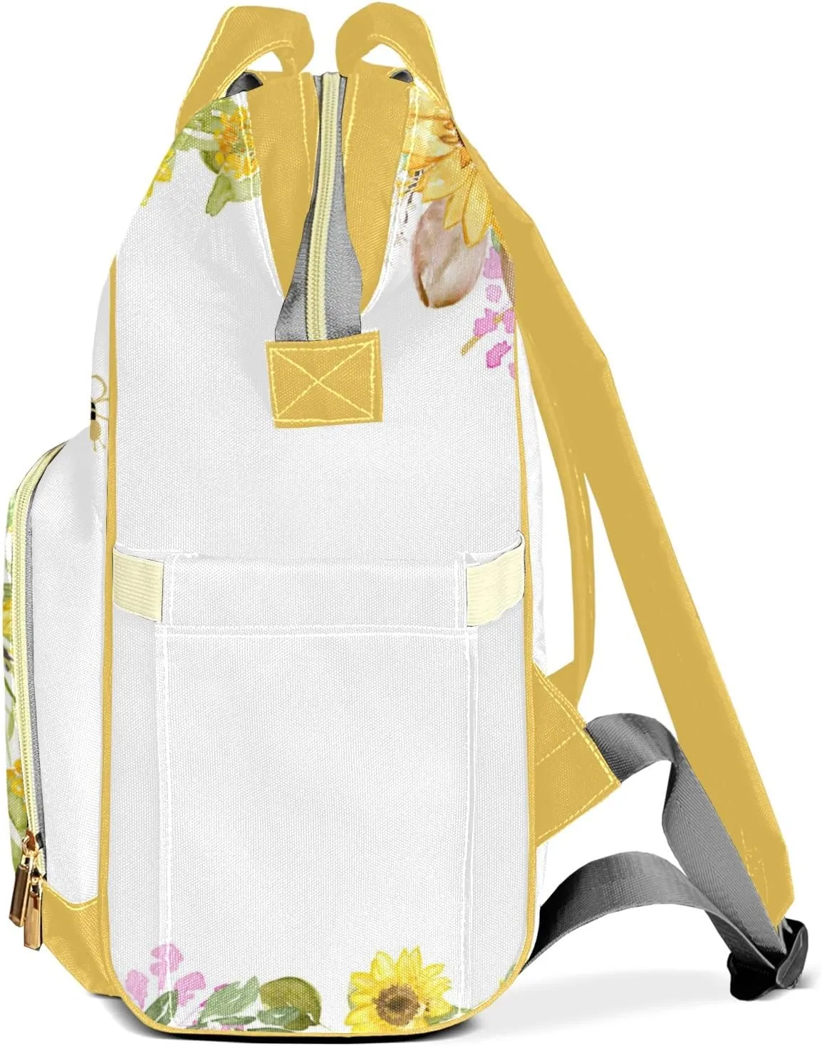 Watercolor Sunflower Bee Diaper Bags with Name Personalized Baby Bag Travel Tote Bag Waterproof Backpack for Mom Gift