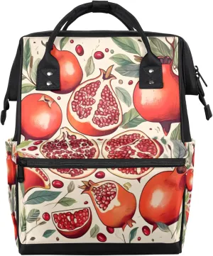 Watercolour Pomegranates Leaves Diaper Bag Mommy Bags With Adjustable Shoulder Strap Waterproof Multifunction Shoulder Bag Travel Large Capacity Backpack for Moms And Dads