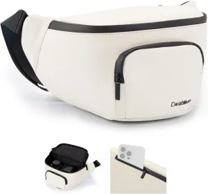 Waterproof Camera Waist Bag - Cwatcun Compact Camera Case, Lightweight Portable Fanny Pack, Daily Carry Storage Case Crossbody Bag for Canon, Nikon, Sony, Fuji DSLR/SLR/Mirrorless Camera, Lens, White