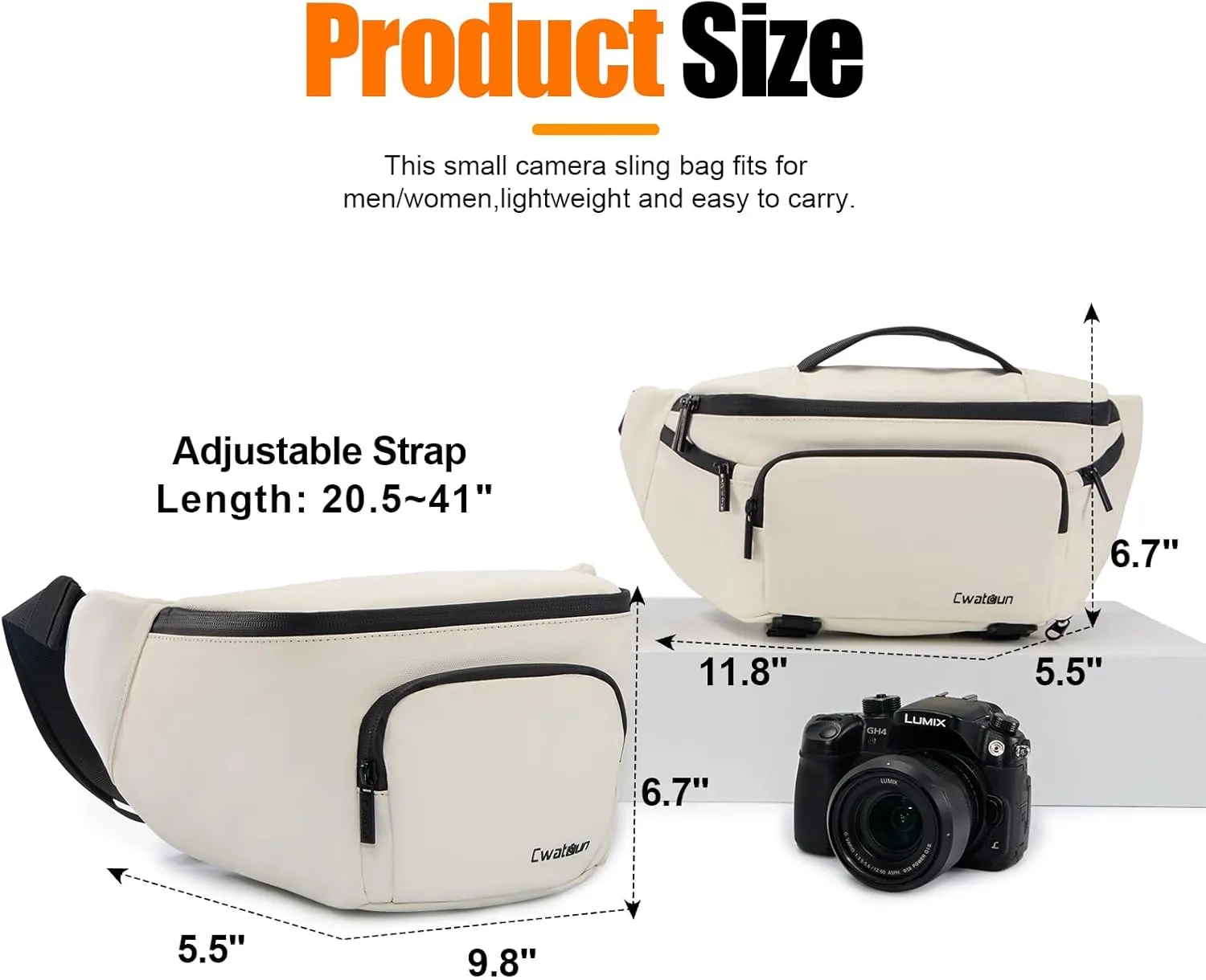 Waterproof Camera Waist Bag - Cwatcun Compact Camera Case, Lightweight Portable Fanny Pack, Daily Carry Storage Case Crossbody Bag for Canon, Nikon, Sony, Fuji DSLR/SLR/Mirrorless Camera, Lens, White
