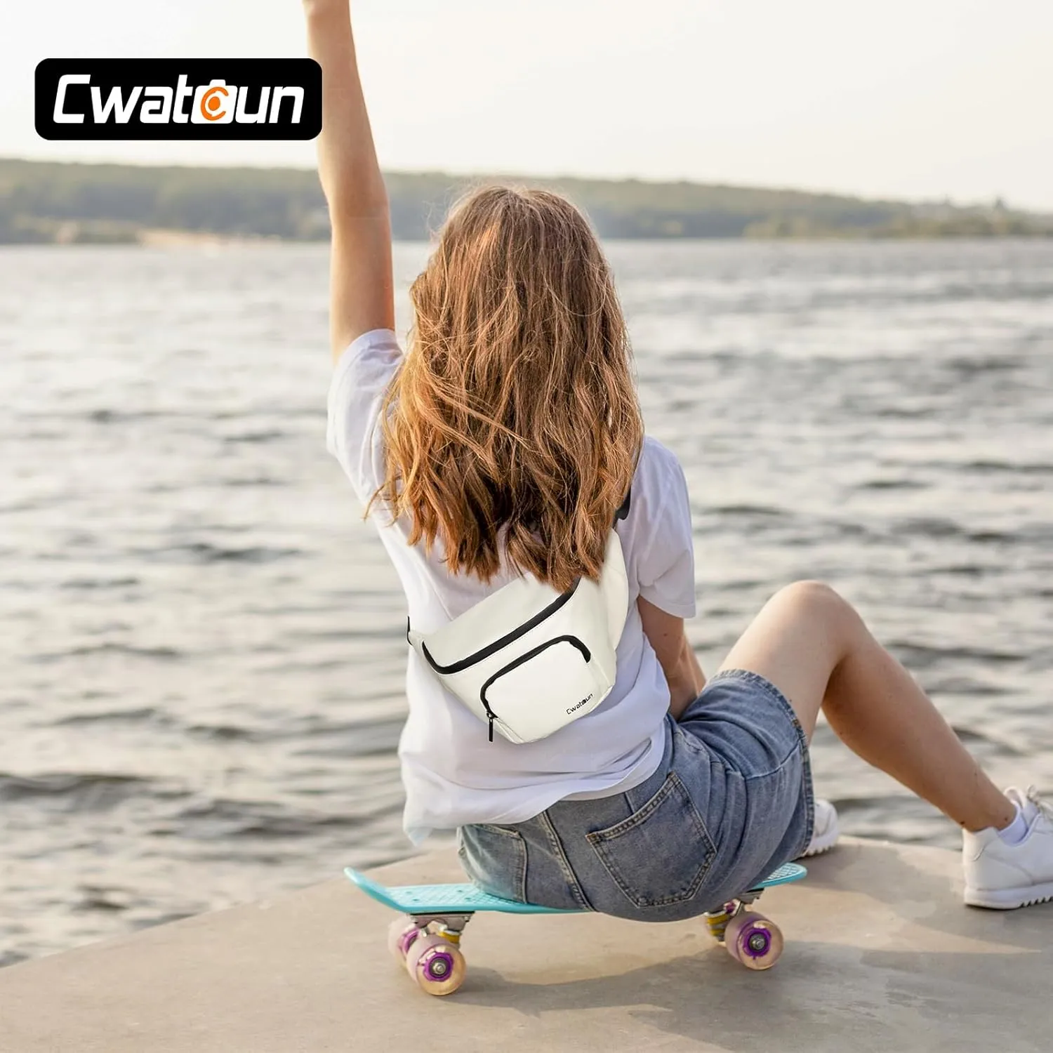 Waterproof Camera Waist Bag - Cwatcun Compact Camera Case, Lightweight Portable Fanny Pack, Daily Carry Storage Case Crossbody Bag for Canon, Nikon, Sony, Fuji DSLR/SLR/Mirrorless Camera, Lens, White