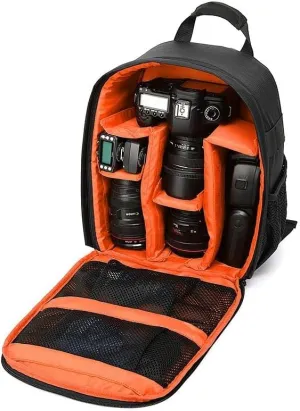 Waterproof Shockproof Shoulder Bag Backpack Travel Case for Nikon Canon Sony SLR/DSLR Digital Lens Camera (Medium, Orange)
