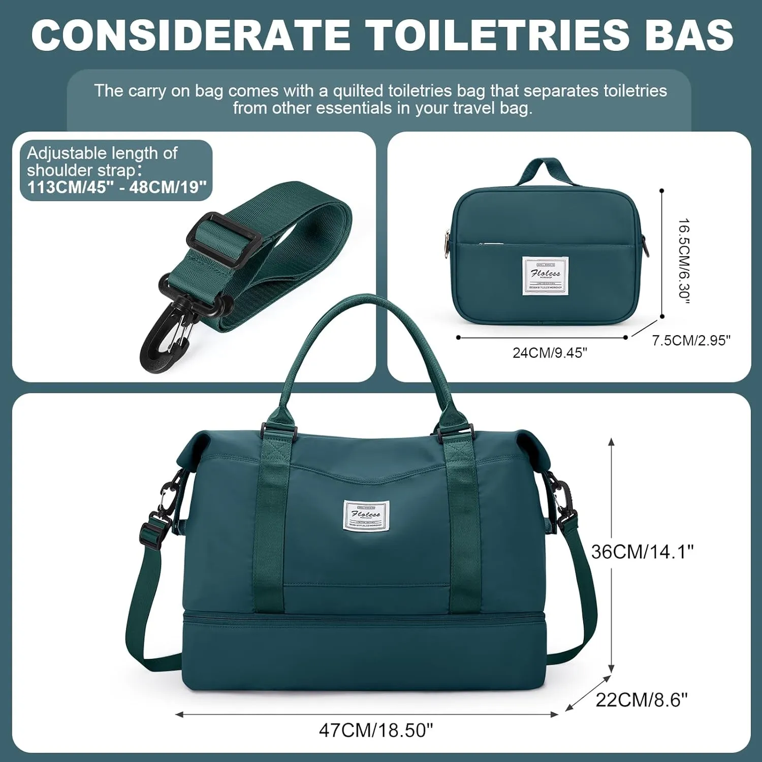 Weekender Bags for Women, Travel Duffel Bags with Shoe Compartment,Personal Item Travel Bag for Airlines, Carry on Overnight Tote Bag for women with Toiletry Bag, Peacock Blue