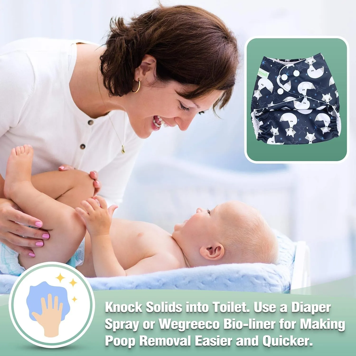 wegreeco Cloth Diapers 6 Pack with 6 Inserts & 1 Wet Bag, Washable Cloth Diapers for Babies, One Size Adjustable Reusable (Cool Animals)