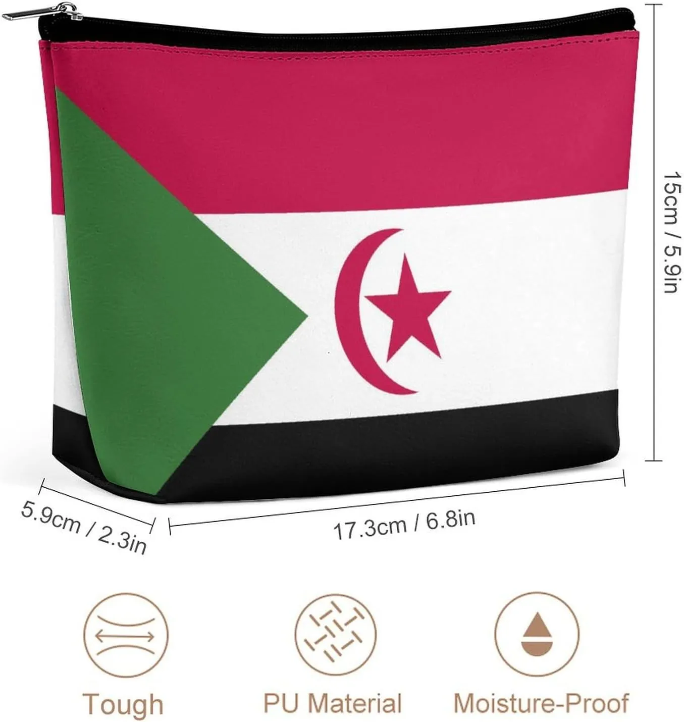 Western Sahara Flag Compact Makeup Organizer Travel Cosmetic Bag for Women