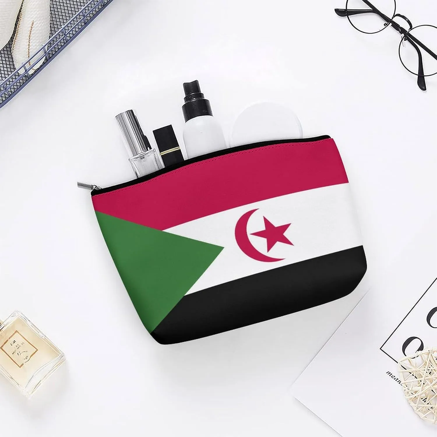 Western Sahara Flag Compact Makeup Organizer Travel Cosmetic Bag for Women