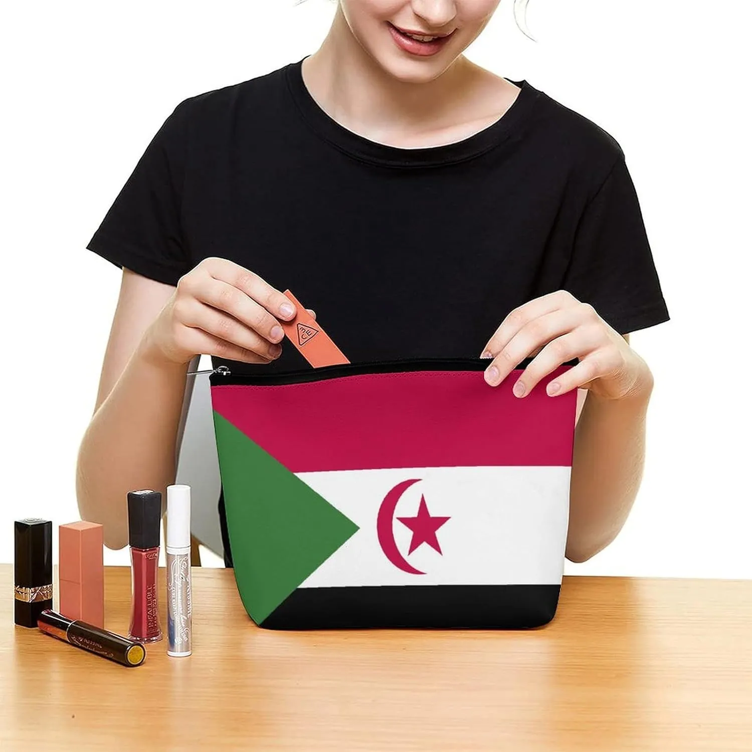 Western Sahara Flag Compact Makeup Organizer Travel Cosmetic Bag for Women