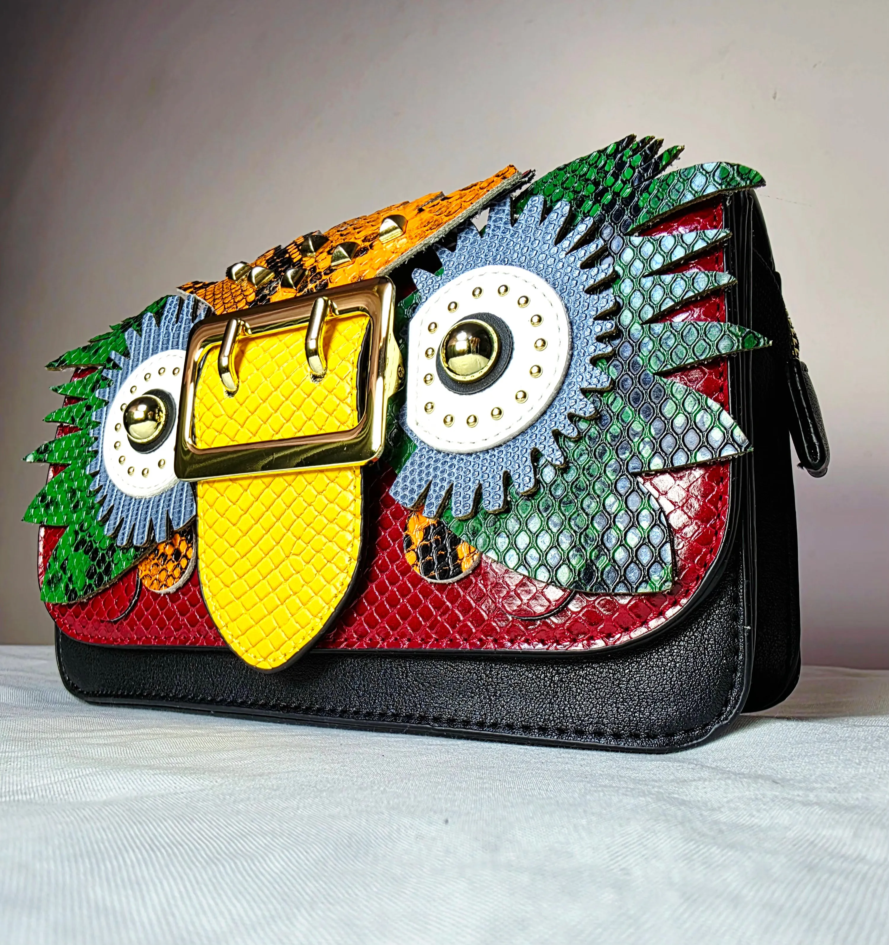Whimsical Owl Buckle Crossbody Bag - Statement Piece