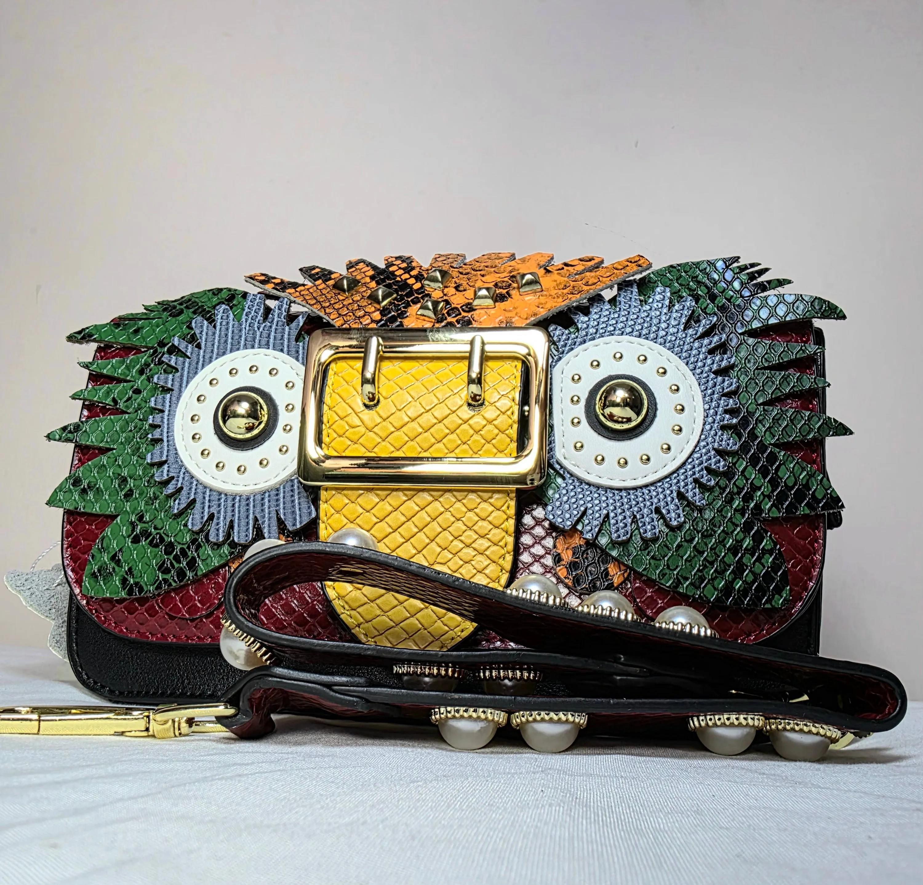 Whimsical Owl Buckle Crossbody Bag - Statement Piece