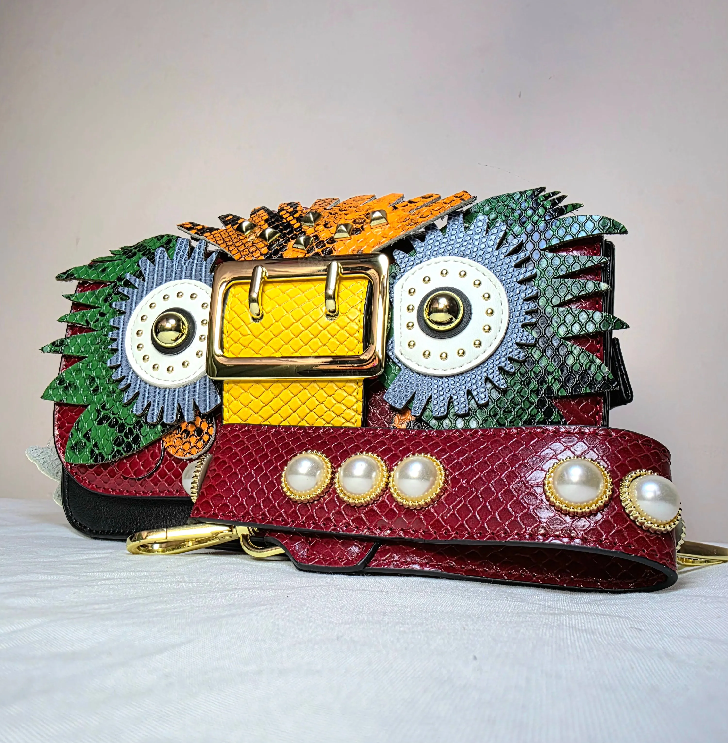 Whimsical Owl Buckle Crossbody Bag - Statement Piece