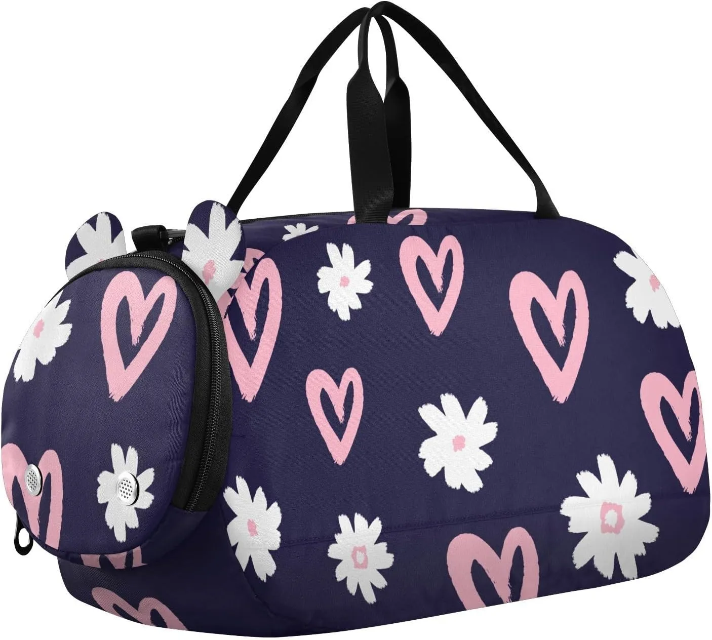 White Flowers and Hearts Duffel Bags for Boys Small Gym Bags for Teens Dance Bag for Girls