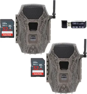 Wildgame Innovations Terra Cell 16MP Cellular Trail Camera (2-Pack) Bundle with 32GB Memory Card (2-Pack) and High-Speed Card Reader (5 Items)