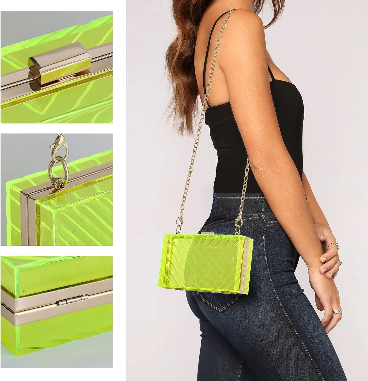 WJCD Clear Purses For Women Acrylic Clear Clutch Bag Stadium Approved