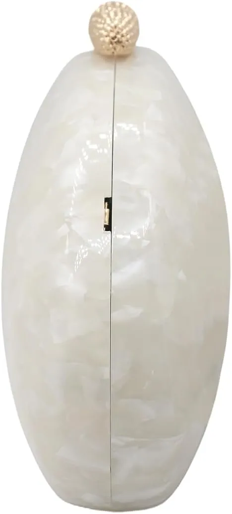 Women Acrylic Evening Clutch Chic Shell Purse Egg Handbag Marble Shoulder Crossbody Bag for Prom Cocktail Party