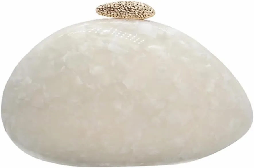 Women Acrylic Evening Clutch Chic Shell Purse Egg Handbag Marble Shoulder Crossbody Bag for Prom Cocktail Party