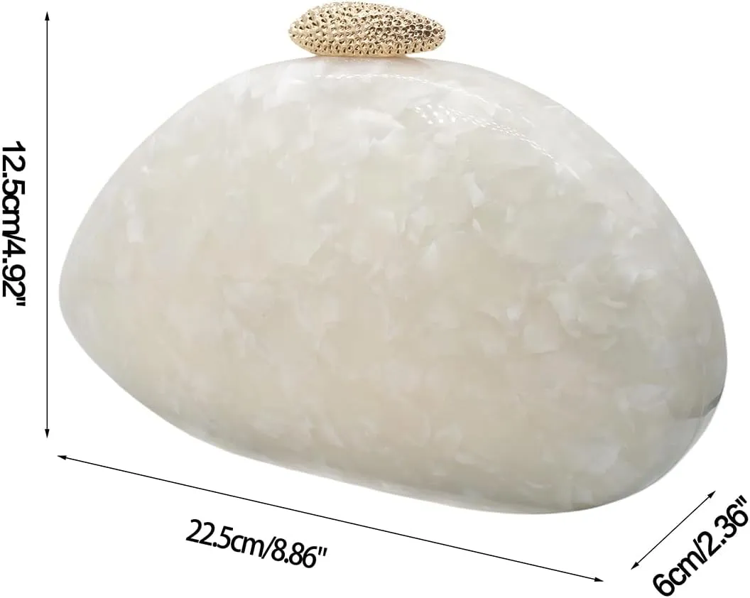 Women Acrylic Evening Clutch Chic Shell Purse Egg Handbag Marble Shoulder Crossbody Bag for Prom Cocktail Party