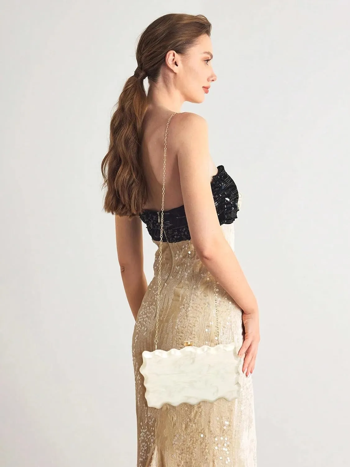 Women Acrylic Evening Clutch Purse Glitter Wavy Marble Handbag Chain Shoulder Bag for Party Prom Cocktail