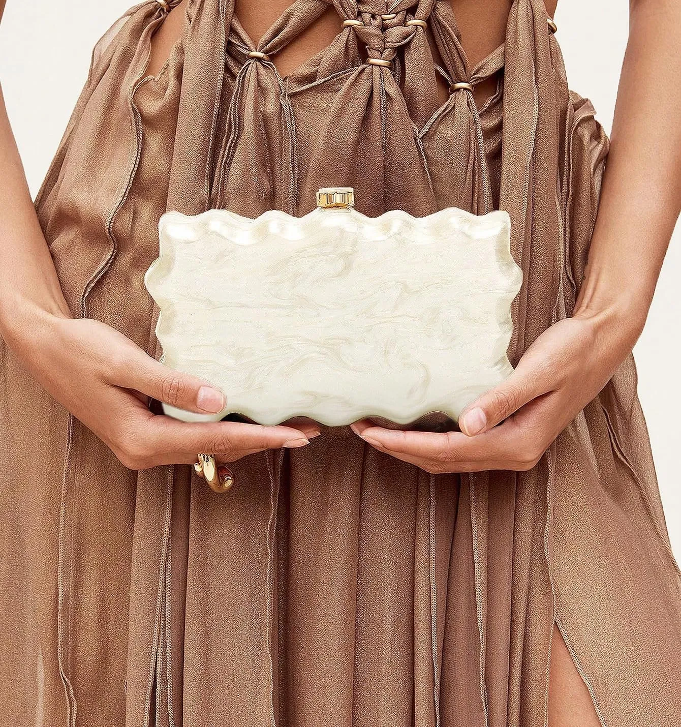 Women Acrylic Evening Clutch Purse Glitter Wavy Marble Handbag Chain Shoulder Bag for Party Prom Cocktail
